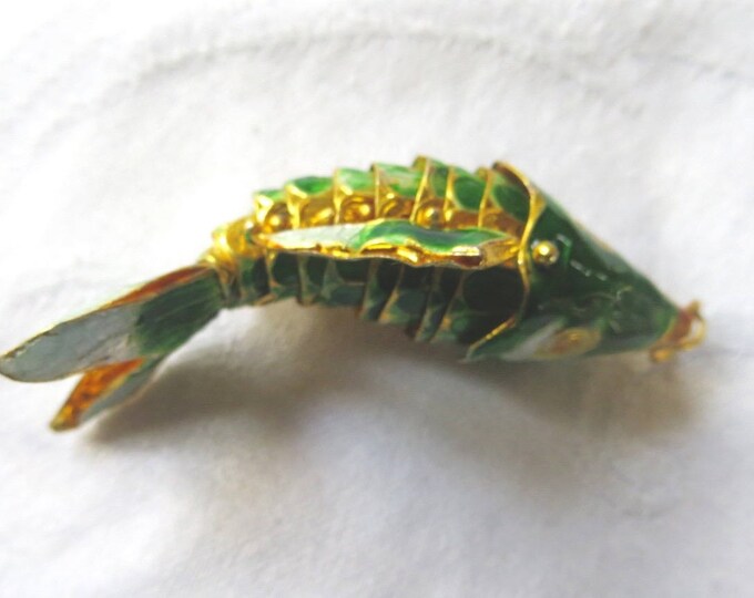 Japanese Koi Fish Pendant, Reticulated Enamel Fish, Vintage Asian Export Jewelry