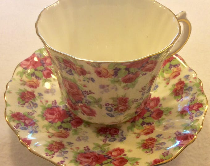 Vintage Cup and Saucer, Old Royal, Chintz Tea Cup Set, Roses, Bone China, Mid Century, Gift, Gift For Her