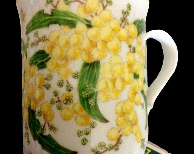 Coffee Mug, Australian Fine China, Golden Wattle Wildflower, Giftware, Floral Bone China Mug, Gift For Her, Gift For Christmas, Gift For Mom