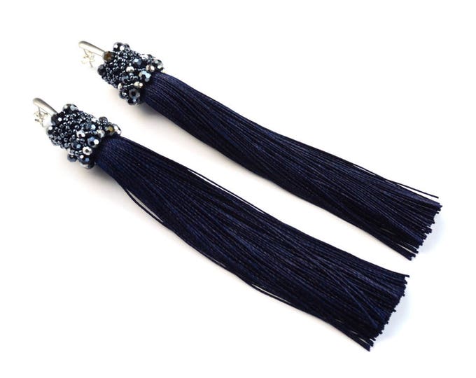 Long tassel earrings, cobalt earrings, Large Statement Earrings, bohemian earrings, boho jewelry, Extra Long Earrings, boho chic earrings