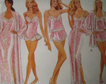 Vintage Lingerie Sewing Pattern Butterick 6985 Ladies Teddy Robe Camisole Panties Nightgown Plus Size 16 18 20 22 or 6 8 10 12 14 Uncut