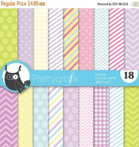 80% OFF SALE easter colors digital paper, commercial use, scrapbook papers, background polka dots, chevron, gingham, stripes - PS644 Il_570xn