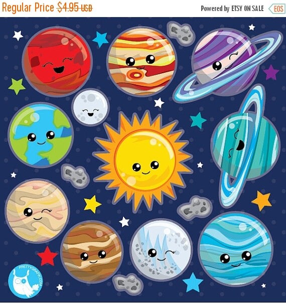 80% OFF SALE Solar system clipart commercial use, planets vector graphics, Space clipart, kawaii planet clip art, digital images - CL1024 Il_570xn