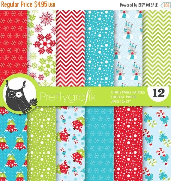 80% OFF SALE Christmas fairies digital paper, commercial use, scrapbook papers, background, christmas - PS768 Il_570xn