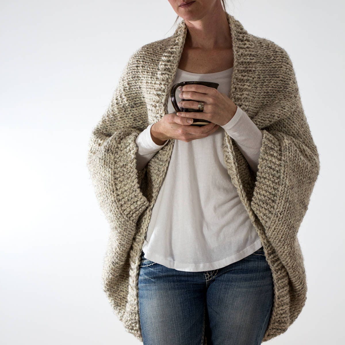 2 Colors Bobble Stitch Long Sleeve Oversized Cardigan