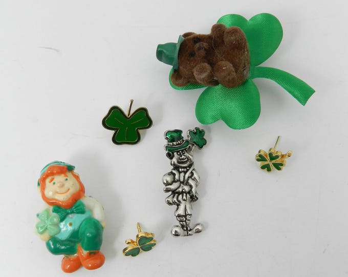 Vintage ST PATRICKS Day Pins Lot(6) Shamrock Brooches, St. Paddy's Day Erin Go Bragh Brooch Lot, Vintage Tiny small Club Pins, Ireland Irish