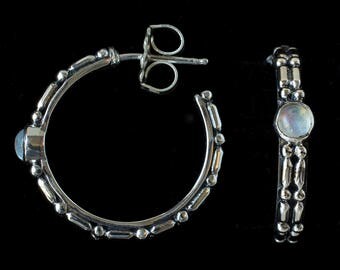 Silver Rainbow Moonstone Hoop Earrings: DIANA