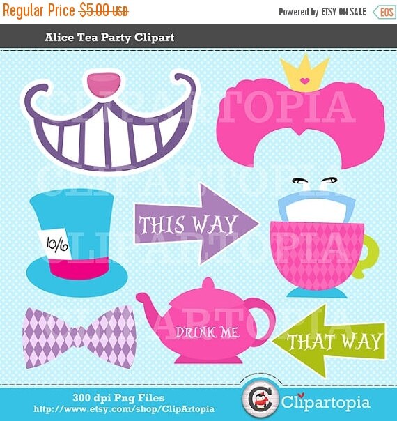 50% OFF SALE Alice Tea Party Clipart / DIY Alice Tea Party Printable / Alice Photobooth Prop / Instant Download Il_570xn