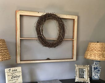 Vintage Wood Window 23"//Antique Window Frame//Rustic Window Frame//Salvaged Wood Window Frame//Farmhouse Window Decor//Fence Decor//