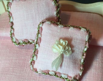 Set of Two Dollhouse Miniature Pillows in One Inch Scale in a Shabby Chic Style
