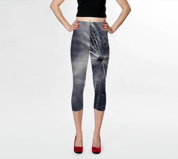 Stretch Leggings, Gothic Leggings, Yoga Pants, Capri Leggings, Digital Print Leggings, Nature Photo Leggings, Gray Capri Leggings
