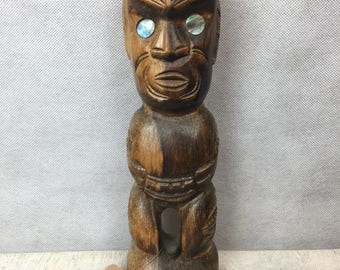 Plaque Décorative Bois Sculpté Tiki - Motif Polynésien Peint à La Main, Pour Bar Ou Plage, Neuve