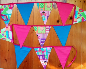 Fabric bunting flags - Fairies, Rainbows and Ponies.