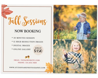 Autumn Marketing Board Design, Fall Template, Fall Mini Sessions, Template Photography Marketing board, Autumn Template Design, m146