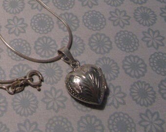 Sterling Silver Etched Puffy Heart Locket Pendant Only
