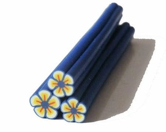 1 x blue/yellow flower fimo cane