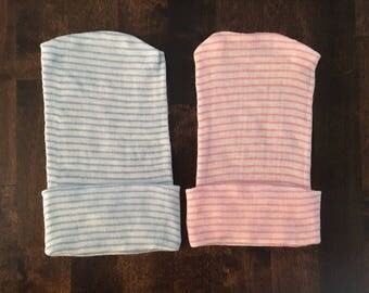 Newborn Hospital Hat, Newborn Boggin, Striped Hospital Hat, Baby Hospital Hat - PINK OR BLUE
