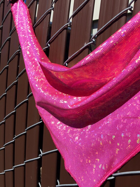 Holographic Gold on Hot Pink Spandex Bandana w/ Shattered Glass Gold Holo Rainbow pattern and Hidden Stash Pocket