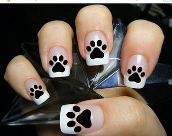 ON SALE 48 PAW Prints Nail Decals (Paw) - Kitten Puppy Dog Paws Black Cat Nail Art Nail Stickers. Black cat paw print nails, Cat Lover Gift