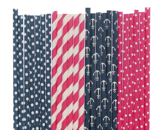 Gender Reveal Straws, Nautical Decorations, Seaside Birthday, Sail On Over, Anchor Paper Straws, Sailor Party Decor, Nautical Cake Sticks Il_570xn