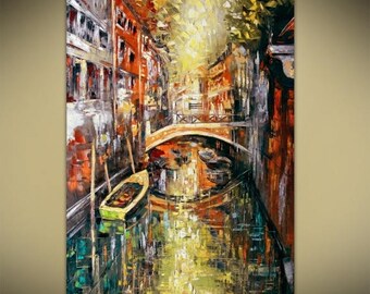 Summer Sale Venice Oil Abstract Landscape Painting Contemporary Modern Textured Palette Knife by Lana Guise
