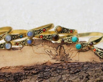 Adjustable Bracelet, Brass Armlet,Indian Bangle, Tribal Cuff, Ethnic Jewellery, Gemstone Bangle, Boho Chic Bracelet, Bracelet Laiton Pierre