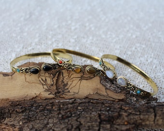 Adjustable Bracelet, Brass Armlet, Indian Bangle, Tribal Cuff, Ethnic Jewellery, Gemstone Bangle, Boho Chic Bracelet, Bracelet Laiton Pierre
