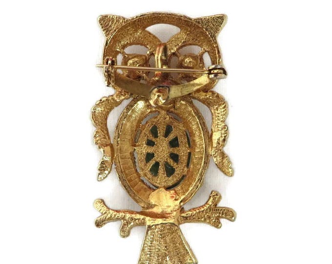 Owl Pendant Brooch, Vintage Gold Tone Owl Brooch-Pendant, Jade Glass Brooch, Faux Pearl Eyed Owl Pin, Bird Pendant, Owl Jewelry Owl Pendant Brooch, Vintage Gold Tone Owl Brooch-Pendant, Jade Glass Brooch, Faux Pearl Eyed Owl Pin, Bird Pendant, Owl Jewelry