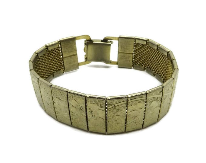 Vintage Bracelet - Gold Tone Links Bracelet, Etched Bracelet