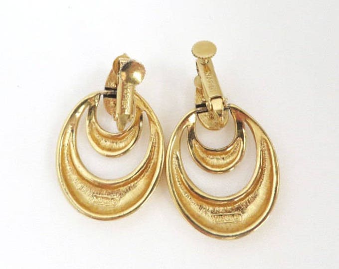 Hoop Earrings - Vintage Napier Dangling Hoop Earrings, Double Hoop Clip-on Earrings, Gift for Her