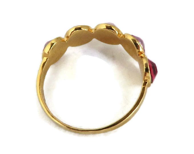 Pink Topaz Multi-Stone Ring, Vintage Gold Plated Sterling Silver Band, Size 8, Gift for Her