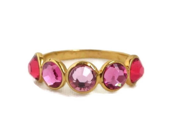 Pink Topaz Multi-Stone Ring, Vintage Gold Plated Sterling Silver Band, Size 8, Gift for Her