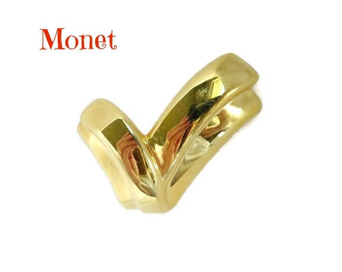 Monet Checkmark Brooch, Vintage Gold Tone Large Checkmark Pin, Signed Monet Jewelry, Perfect Gift, Gift Box