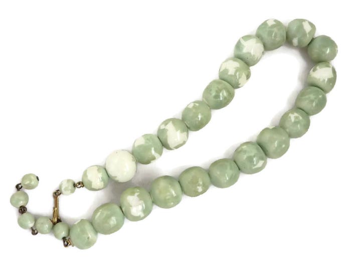 1950s Beaded Choker - Green Spatter Bead Necklace, Madmen Jewelry, Chunky Choker, Gift for Her