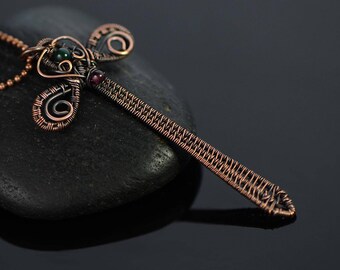 Wire wrapped dagger necklace sword Celtic wire jewelry garnet moss agate necklace unique gift fantasy medieval handmade jewelry weapon