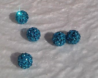 5 pearls with shamballa 10mm turquoise rhinestone