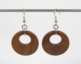 Afromosia Earrings, Wooden Hoop Earrings, Creole Earrings, Wood Earrings, Wooden Dangle Earrings, Wooden Earrings, Wooden Drop Earrings