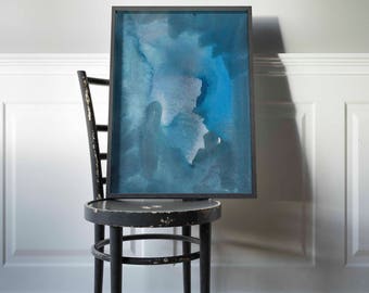 Large Colorful Blue Abstract Art Print. Blue Abstract Art