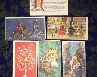 6 (six) NEW vintage heavily embossed 1960's Famous Artist Studios Christmas cards with 5 (five) envelopes