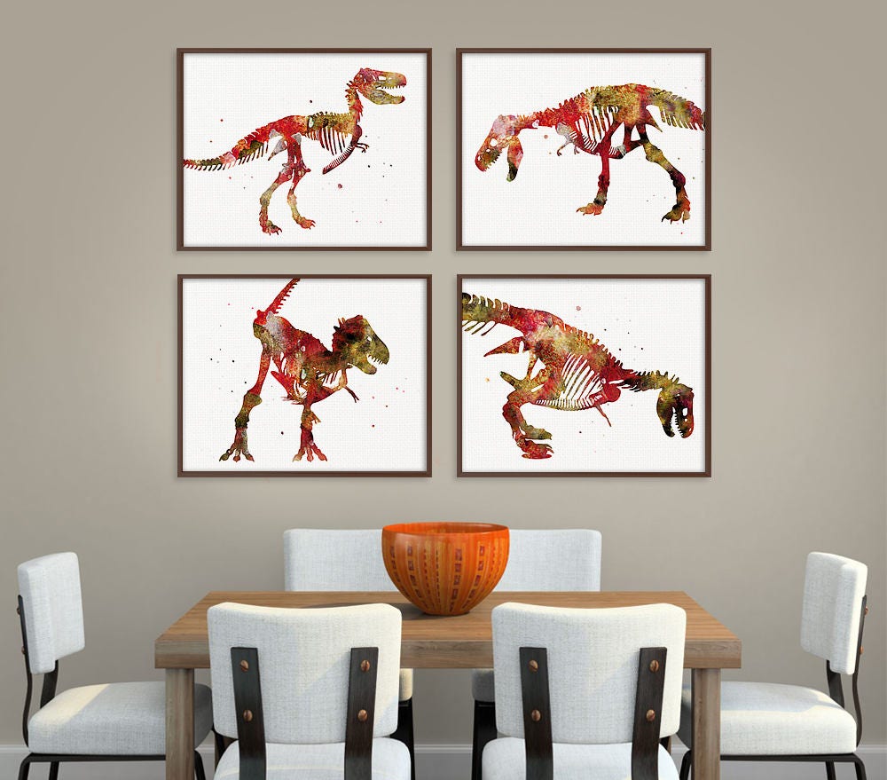 Dinosaur Skeleton Wall Art T-Rex Skeleton Dinosaur Prints