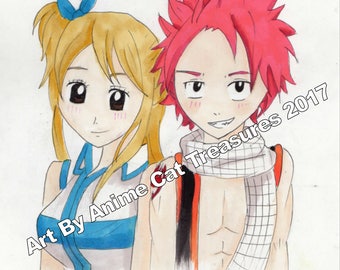 Original Print of Lucy and Natsu from Fairy Tail Anime, 8 1/2 x 11