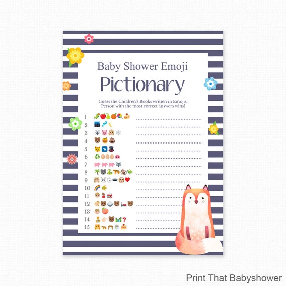 Baby Shower Game - Fox Shower - Emoji Pictionary - Fox ...