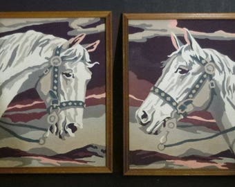 Paint by number Horse art, 2 White horse Framed paintings, Paint by Number mountains, retro wall art, Bridle and reins, Horse lover art