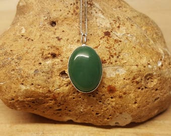Green Jade pendant. 925 sterling silver. Nephrite Jade. Reiki jewelry uk. 12th anniversary gemstone. 18x13mm oval stone