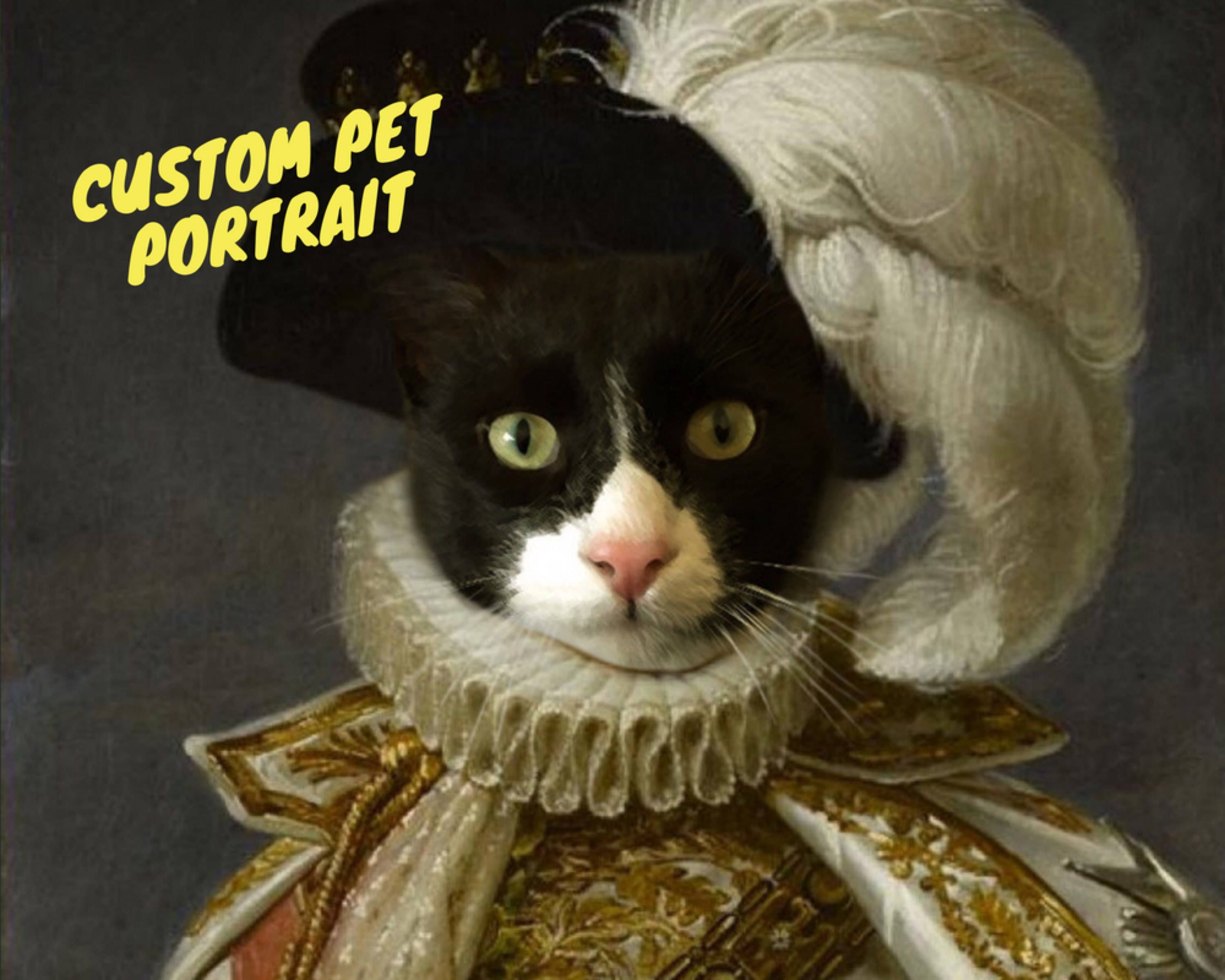 Custom cat portrait turn your pet into a classical artwork.