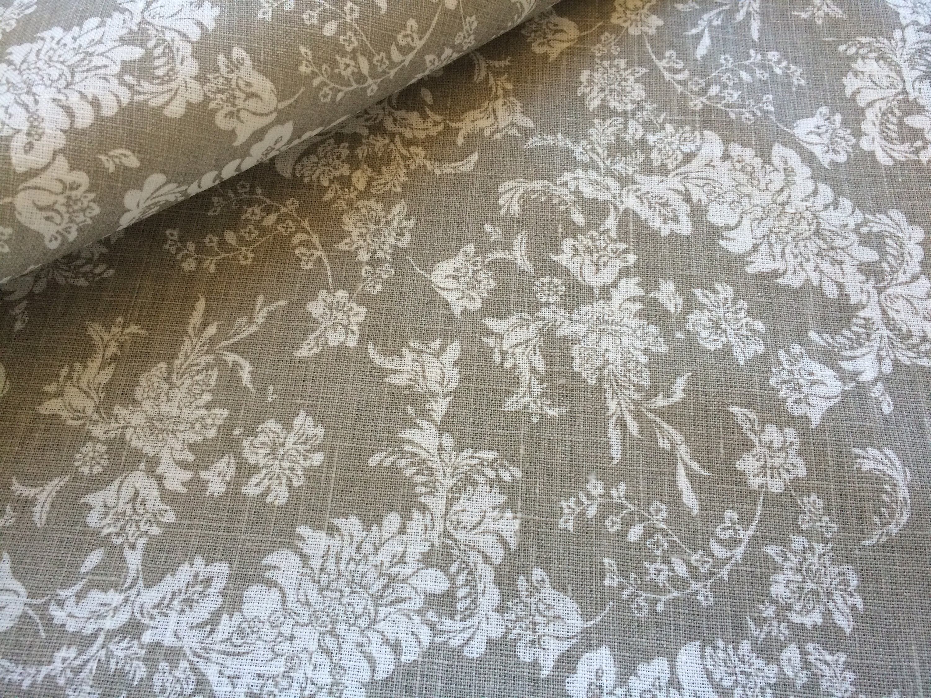 Linen fabric Floral Natural Grey - 100% Linen - Printed Linen fabric ...