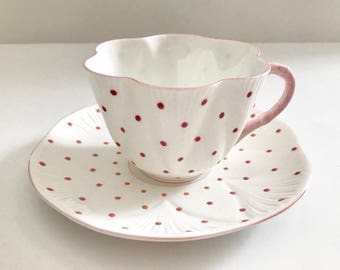 Shelley Dainty Pink Polka Dot Tea Cup & Saucer Teacup