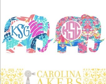 Elephant Monogram Decal - Elephant Monogram - Elephant Monogram - Circle Monogram - Monogram Decal - Car Decal - Yeti Decal - Window Decal