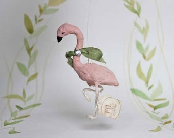 RESERVED ++ Antique inspired heirloom Spun Cotton Flamingo ornament