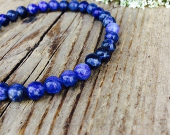 Natural sodalite bracelet for men, Mens blue gemstone stretch bracelet, Drisain elastic bracelet for men